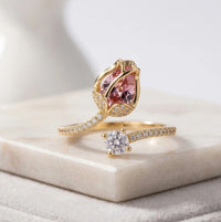 Pink Pear & Round Stone Gold Pave Open Fashion Ring