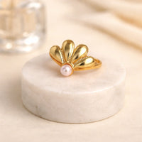 Golden Shell Pearl Statement Ring | High-Quality Fashion Jewelry