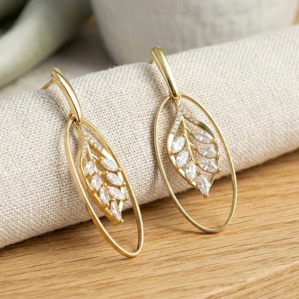Anti tarnish gold plated leaf earrings displayed nicely in a gift box