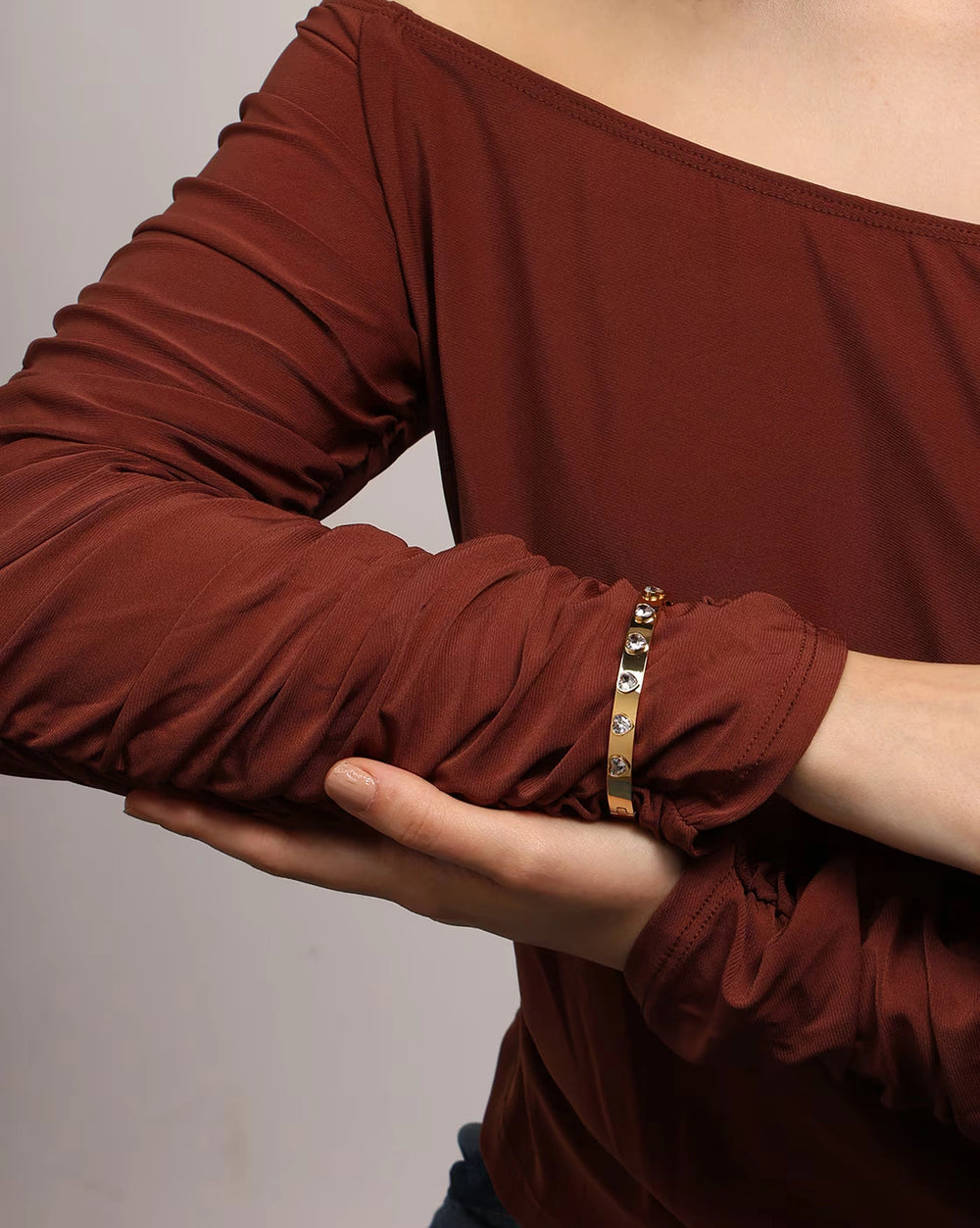 Korean Heart CZ Anti-Tarnish Gold Plated Bangle Bracelet