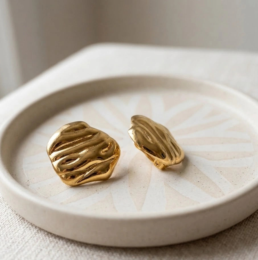 Chunky Molten Textured Gold-Plated Studs - Anti-Tarnish