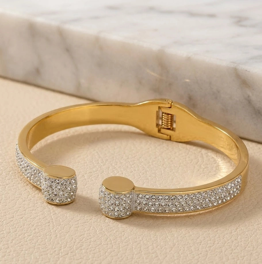 Anti-Tarnish Gold-Plated Studded Open Cuff Bracelet