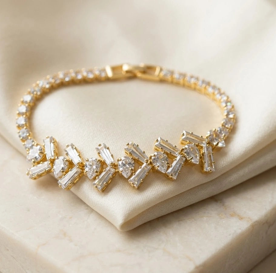 Anti-Tarnish Gold Plated Baguette Zirconia Statement Bracelet