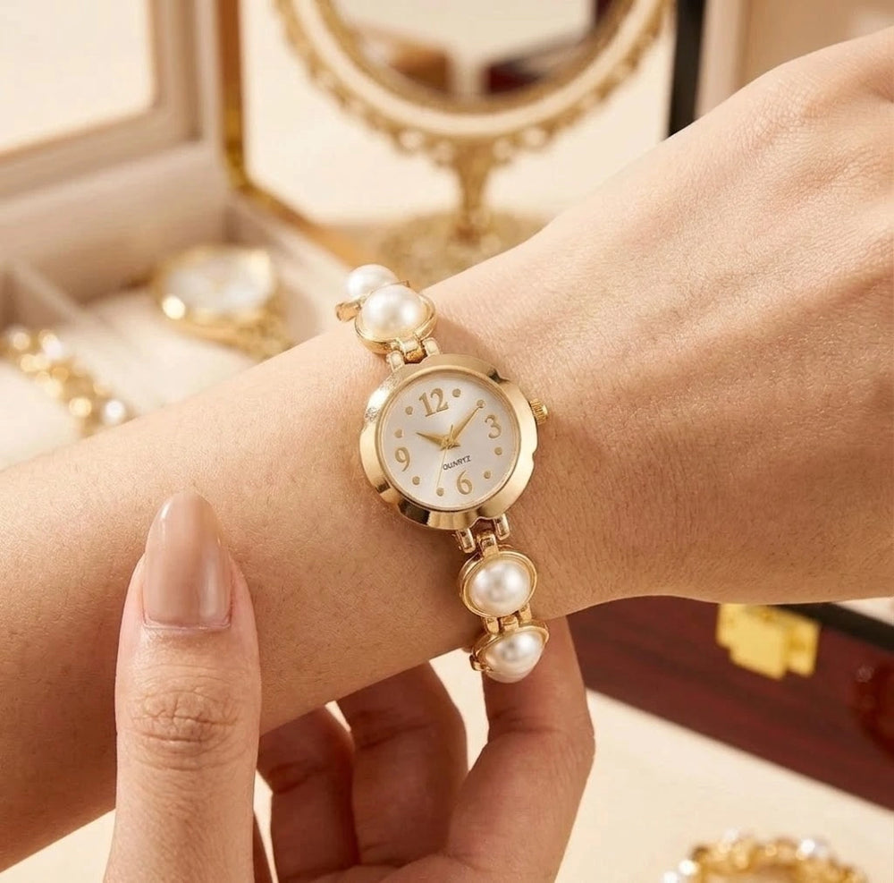 Vintage Coquette Pearl Strap Watch - Anti-Tarnish Gold Plated