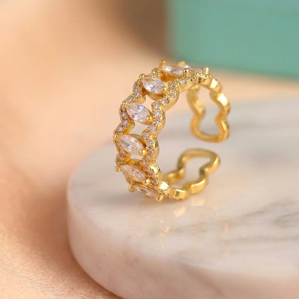 Marquise Crystal Gold Adjustable Ring - Premium Fashion Jewelry