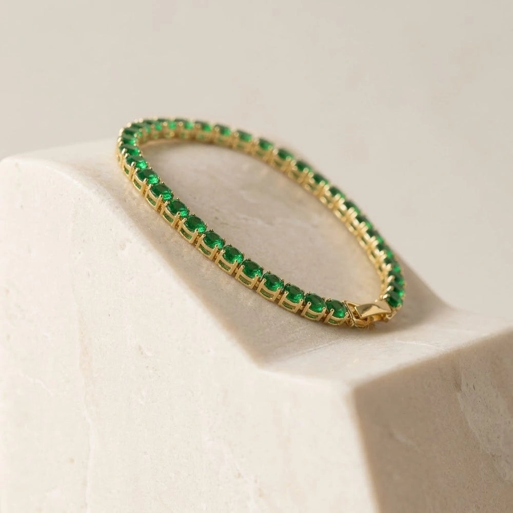 Emerald Green Tennis Bracelet - Anti Tarnish Gold Plated