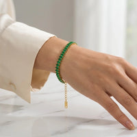 Emerald Green Stone Tennis Bracelet - Anti-Tarnish Gold Plated