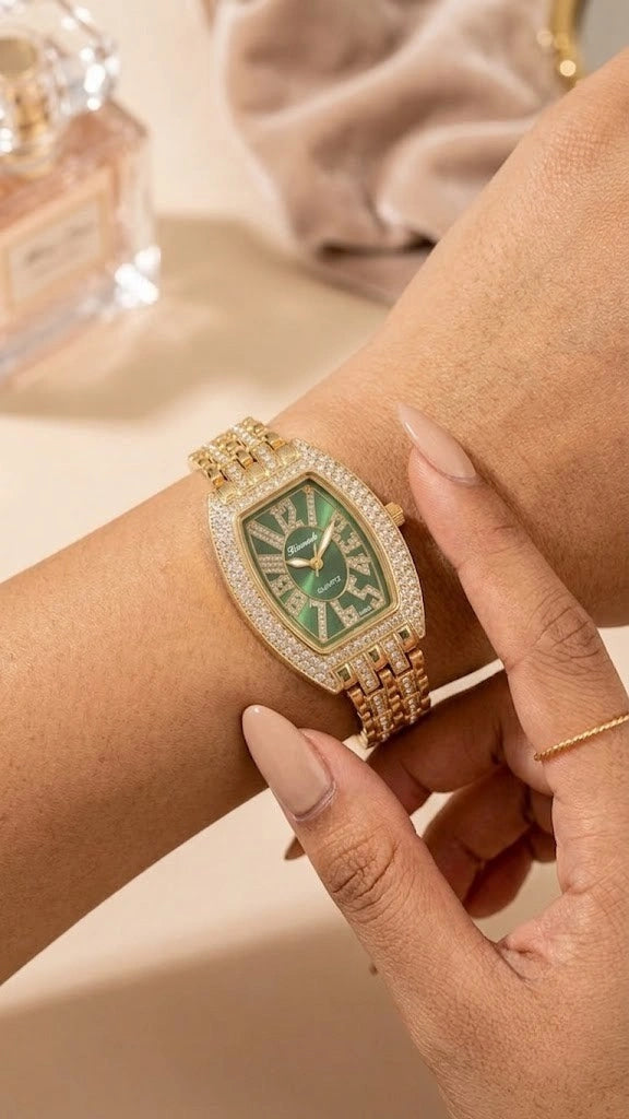 Premium Emerald Green Dial Anti-Tarnish Gold Plated Bracelet Watch for Women
