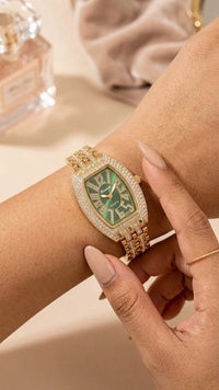 Premium Emerald Green Dial Anti-Tarnish Gold Plated Bracelet Watch for Women