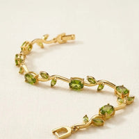 Vine Leaf Green Stone Bracelet | Elegant Gold Plated Accessory
