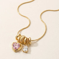 Pink Heart Charm Pendant Necklace | Anti-Tarnish Gold-Plated Layered Look