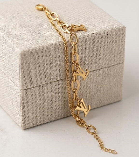 Signature Charm Layered Chain Bracelet - Anti-Tarnish Gold Plated
