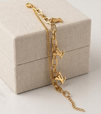 Signature Charm Layered Chain Bracelet - Anti-Tarnish Gold Plated