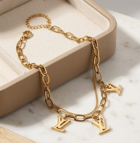 Signature Charm Layered Chain Bracelet - Anti-Tarnish Gold Plated