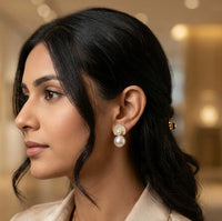 Korean Pearl & Crystal Drop Earrings