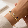 Double Layered Snake Chain Bracelet with Blue Heart Charms - Anti Tarnish