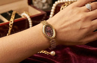 Vintage Maroon Dial Oval Watch | Anti-Tarnish Gold Plated Chain Watch