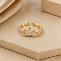 Crystal Crown Adjustable Ring - Anti-Tarnish Gold Plated