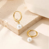 Pearl Drop Hoop Earrings - Anti-Tarnish Gold-Plated