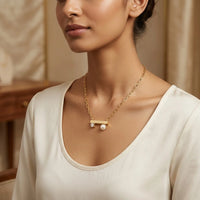 Minimalist Pearl & Crystal Bar Necklace | Anti Tarnish Gold Plated