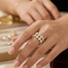 Gold Floral Pearl Adjustable Ring | Dainty Crystal Clover Fashion Ring