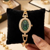Vintage Emerald Dial Oval Watch - Anti-Tarnish Gold Plated