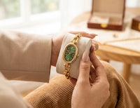 Emerald Oval Dial Anti-Tarnish Gold Plated Bracelet Watch for Women