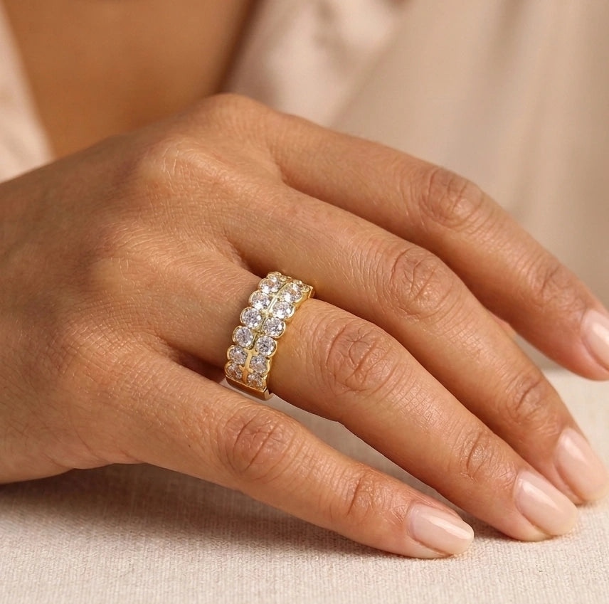Premium Gold Plated Double Row CZ Adjustable Fashion Ring for Women