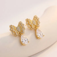 Butterfly Drop Earrings - Gold-Plated Crystal Pear Drop Fashion Earrings for Women