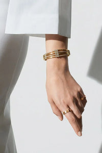 Triple Layer Crystal Studded Bangle - Anti-Tarnish Gold Plated Geometric Cuff Bracelet