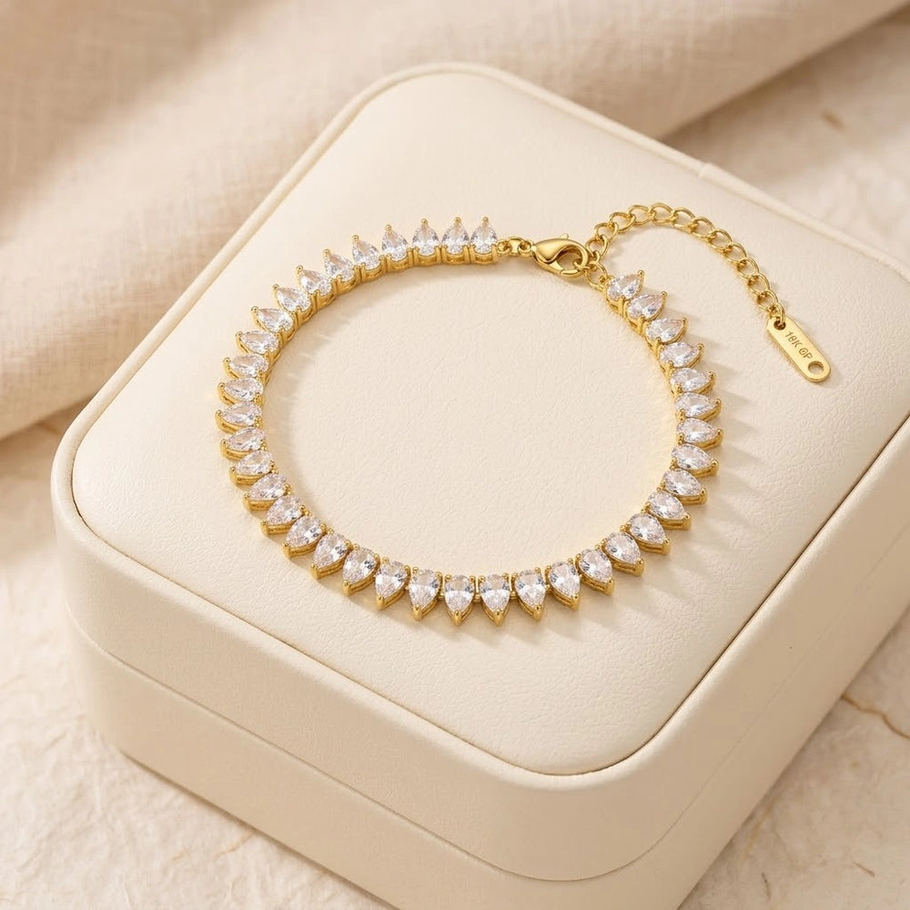 Teardrop Crystal Tennis Bracelet - Anti-Tarnish Gold Plated
