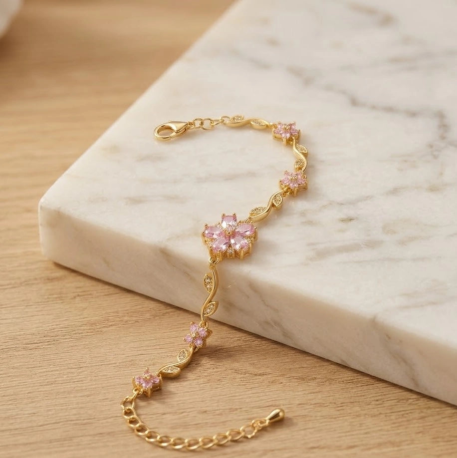 Tulip Pink Floral Dainty Bracelet - Anti Tarnish Fashion Jewelry