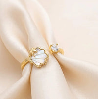 Seashell & Solitaire Crystal Adjustable Ring | High Quality Fashion Jewelry