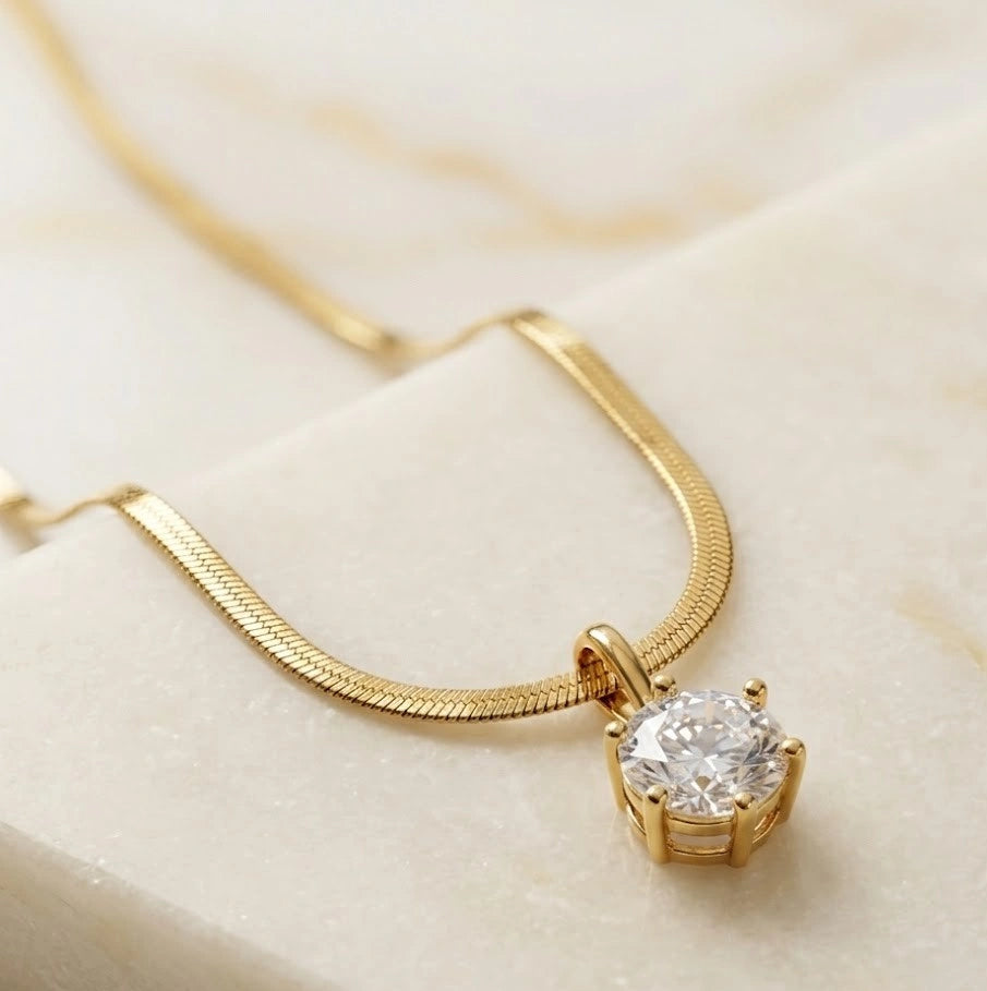 Anti-Tarnish Gold Plated Solitaire Pendant Snake Chain Necklace