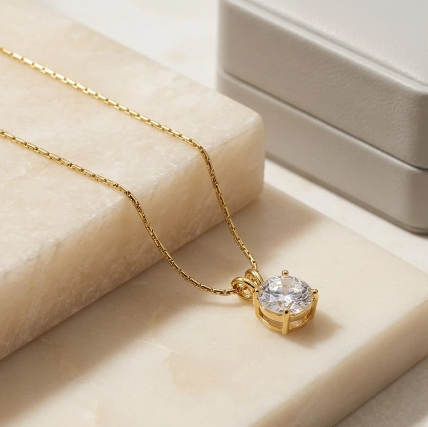 Solitaire Pendant Necklace | Anti-Tarnish Gold Plated | Moncheri Jewels