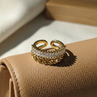 Gold Baguette & Chain Link Stackable Fashion Ring for Women