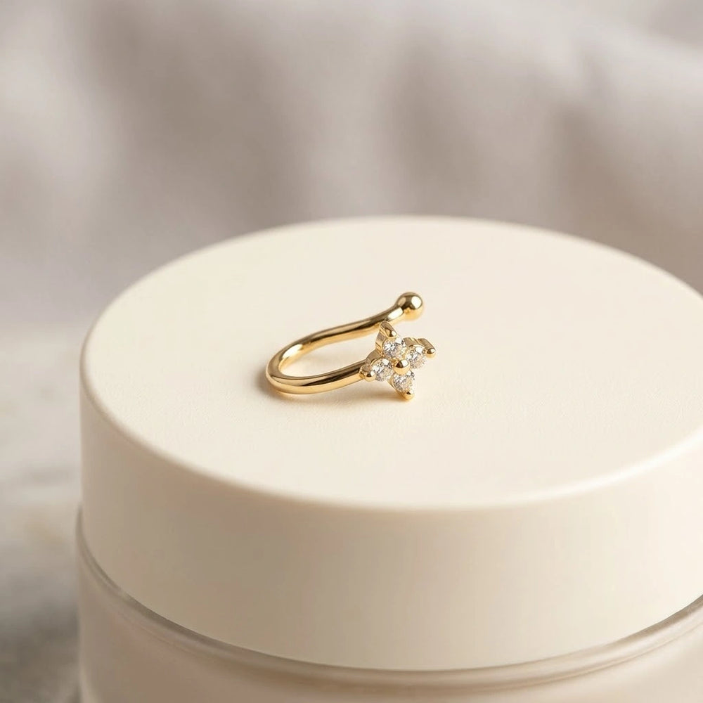 Floral CZ Gold-Plated Nose Pin - Anti-Tarnish & Water Resistant