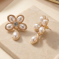 Pearl Flower Drop Earrings | Gold Floral Fashion Jewelry