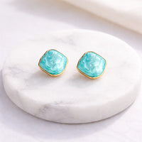 Turquoise Blue Square Stud Earrings with Gold Rim | Premium Western Wear