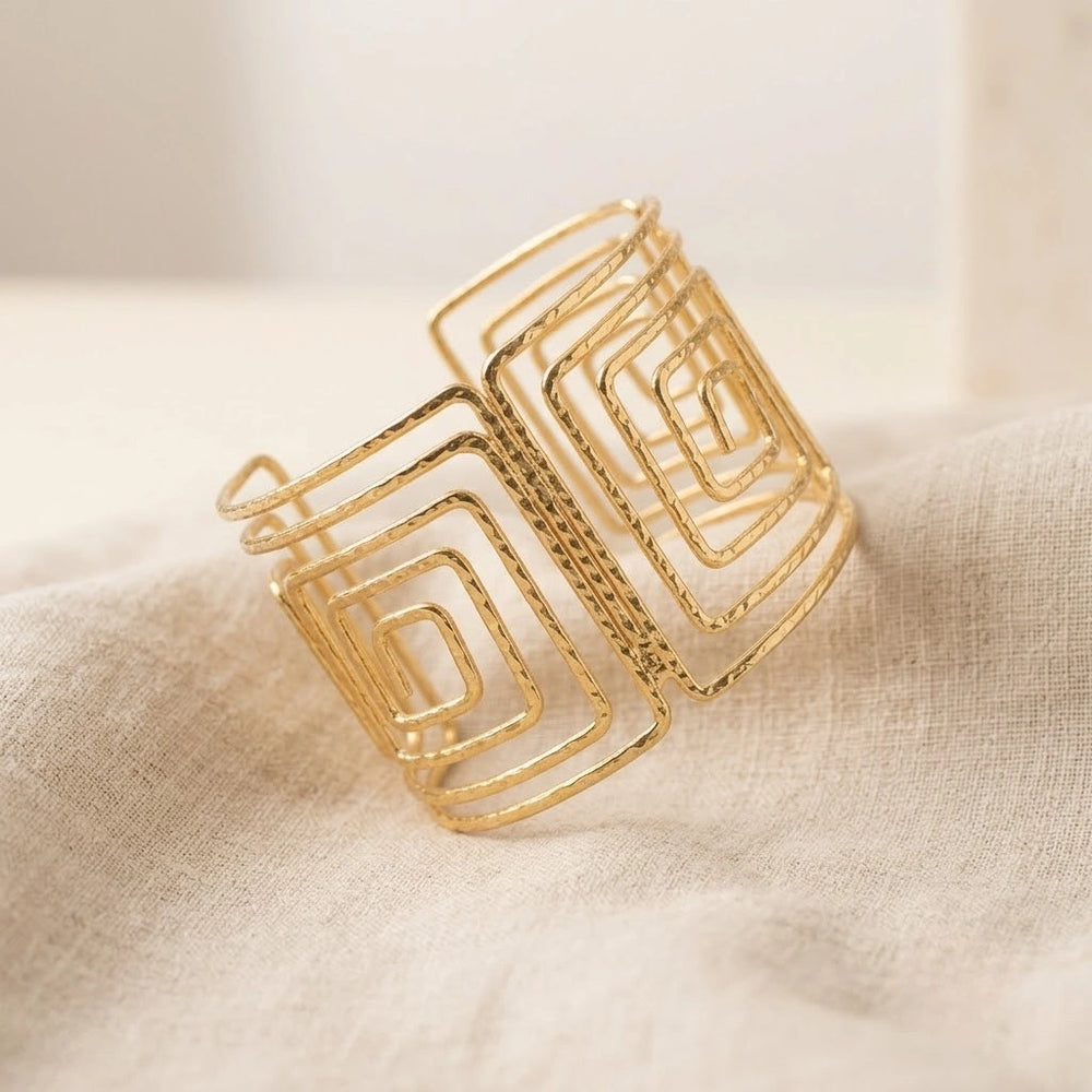 Geometric Statement Cuff Bracelet - Wide Textured Bangle