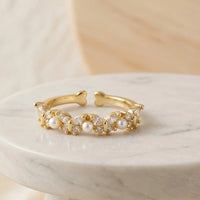 Dainty Pearl & Crystal Gold Ring | High Quality Fashion Jewelry