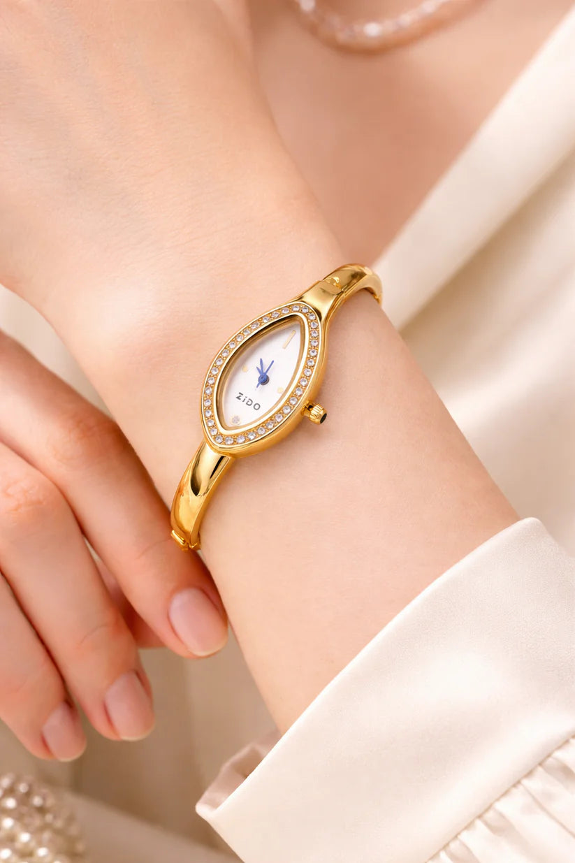 Elegant Marquise Dial Anti-Tarnish Gold Plated Bangle Watch for Women