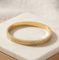 Greek Key CZ Bangle - Anti-Tarnish Gold-Plated Bracelet for Women