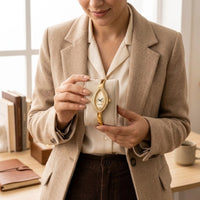 Premium Minimalist Oval Stone-Studded Anti-Tarnish Anti-Tarnish Gold Plated Watch for Women