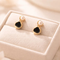 Black & Gold Pearl Drop Earrings | Elegant Statement Fashion Jewelry