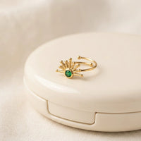 Sunburst Green Stone Adjustable Ring - Anti Tarnish Gold Plated