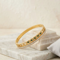 Emerald & CZ Dual Layer Gold Plated Bracelet | Anti Tarnish
