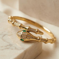 Serpent Wrap Anti-Tarnish Gold Plated Bracelet with Emerald Eyes
