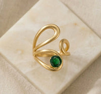 Emerald Green Abstract Adjustable Ring - Gold Plated Anti-Tarnish Fashion Jewellery