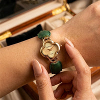 Vintage Clover Dial Watch with Green Strap - Anti-Tarnish Gold Plated
